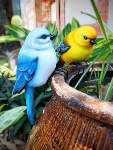 Resin Parrot Decorative Ornaments Outdoor Courtyard Garden Flower Pot Scenery Magpie Bluebird Simulation Potted Plants Decorations