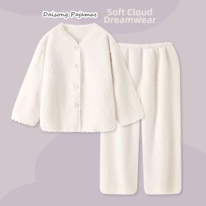DAISONG | Winter Thick Flannel Sleepwear Set
