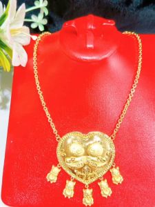 Dây chuyền heo cưới trái tim chuẩn 24 kèm hộp nhung