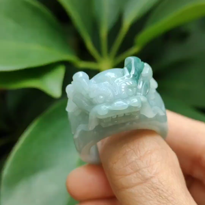 20mm Finger Size Type-A Natural Jadeite-Jade crafted with Dragon as Ring certificate weighs 22.13 grams measurement 88.7 * 28.3 * 13.8 mm (ring11)