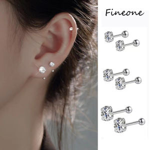 1Pair 925 Silver Diamond Shiny Mini Barbell Stud Earrings Body Piercing Jewelry