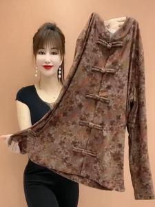 Áo Thun Cổ Đứng in Hoa Dài Tay Thoải Mái Cho Nữ Mùa Thu Phong Cách Hàn Quốc Thường Ngày Thường Ngày