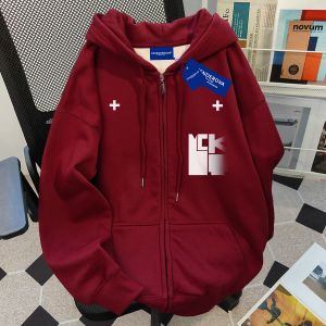 American Retro High Street Printed Hoodie Mens Autumn Fleece Loose Casual Couple Zipper Open Cardigan Outerwear