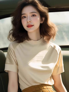 Elegant Short Sleeve T-Shirt for Women Casual K-Style Loose Fit Summer Pullover with Comfortable Texture