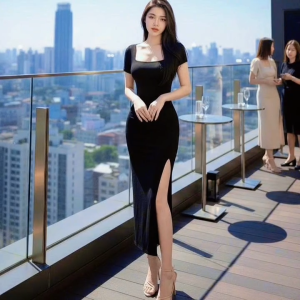Đầm cổ vuông tay ngắn xẻ 1 bên đùi KVYBODY D2 chất cotton borip lụa dày mịn co giãn thích hợp mặc ở nhà đi chơi đi tiệc