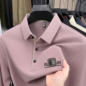 ROMON | Loose Long Sleeve Polo Shirt For Men Romon Brand Casual Modern Style Polyester Cotton Blend Mid-aged And Elderly Dad Clothes