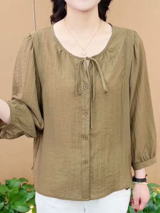 Womens Fashion Short Sleeve Square Collar Pure Color Premium Cotton Shirt Korean Style Straight Cut Commute Summer Top