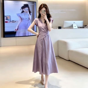 XIANENNI | Đầm Dài Tím Ôm Eo Cổ V