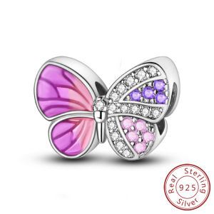 Hạt Charm Bạc 925 Sterling Hình Bướm Đom Đóm Phát Sáng Mặt Dây Chuyền Cho Vòng Tay Charm Động Vật Phát Sáng Phụ Kiện Trang Sức Zircon