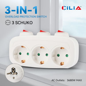CILIA 1/2pcs EU Plug3-in-1Wall Outlet with 3 Switch Control Multi-power strip 3 Power Sockets for home
