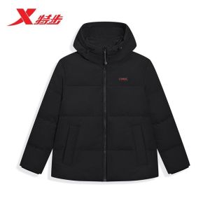 XTEP China Three-Proof Warm down Jacket Womens 2025 Winter Style Inner Heat Reflection Outerwear Polyester Fiber Hooded
