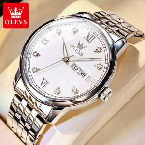 OLEVS waterproof watch for men 2023 luxury brand mens original imported waterproof 30m calendar inlaid diamond dial design swiss quartz movement stainless steel strap fashion business mens watch