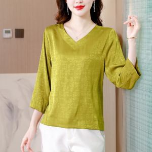 Three-Quarter Sleeve Xiangyun Yarn Shirt Womens Summer New Arrival Wide Lady Middle-Aged Ladieswear Western Style Silk Mulberry Silk Top