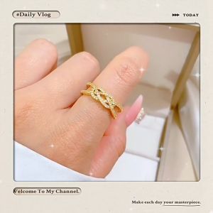 Nhẫn Titan mạ vàng 24k không han rỉ bóng sáng bảo hành 02 năm Xoắn Chéo full đá MLJG227
