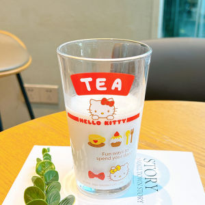 HelloKitty Glass Straw Water Cup Creative Birthday Gift for Girls Cute Pink Cartoon Anime Contemporary Straight Body Cup 400ml