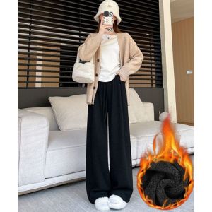 กางเกงขายาวทรงหลวมสไตล์ลำลองสำหรับผู้หญิง ฤดูใบไม้ร่วง/ฤดูหนาว กางเกงขายาวทรงหลวมแบบลำลอง ขนแกะ ผ้าฝ้าย ทรงหลวม ทรงหลวม