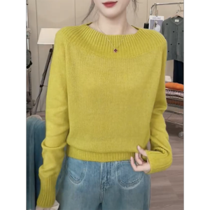 QINGNAER | Off-Shoulder Simple Stylish Soft Yellow Knitwear