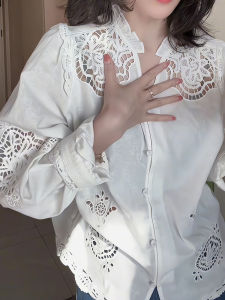 Áo Sơ Mi Khoét Rỗng Thời Trang Xuân 2025 Mới Của Châu Âu Chất Lượng Cao Đa Năng Đẹp Áo Sơ Mi Dài Tay Cổ Tròn Thường Ngày