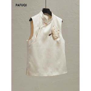 PAFUQI | Áo Gile Lớp Phong Cách Truyền Thống Ánh Sáng Cổ Trung Hoa Thêu