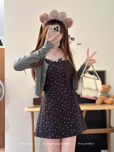 Dark Brown Bobo Milk Tea Style Sweet Seductive Floral Summer Short Dress