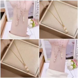 Kalung Liontin Motif Bambu Keramik Wanita Titanium Rose Gold Anti Karat & Anti Luntur