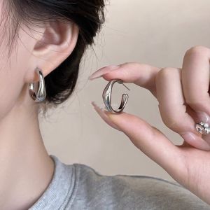 925 Sterling Silver Earrings Hoops C-Shape Minimalist Luxury Trendy New 2025 Fashion Jewelry Womens Geometric Pattern
