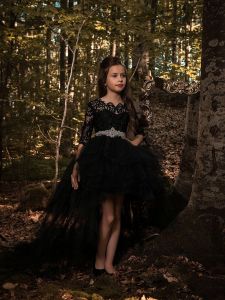 Girls Black Evening Dress Children Model Catwalk Show Piano Violin Costume Host European and American Princess