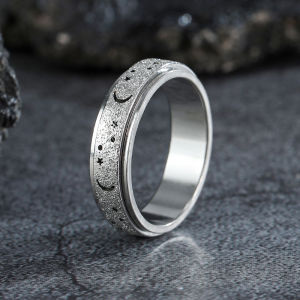Gothic Shine Stars And Moon Double-Layer Metal Spinner Knuckle Ring Anxiety Rings Punk Hip Hop Man Halloween Boyfriend Gift