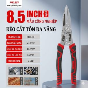 Kéo Cắt Đa Năng DELIXI Công Nghiệp 8.5" - Thép CR-V Chống Gỉ Lưỡi Răng Cưa Chống Trượt Cực Khỏe