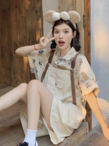 ชุดหน้าร้อน ชุด น่ารัก ชุดทํางานที่ใช้งานอยู่ สายคล้อง กางเกงขาสั้น ผู้หญิง ชิ้นเดียว ชุดเอี๊ยม ชุดสองชิ้น สูง เอว ขากว้าง กางเกง