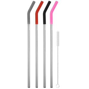 4Pcs Long Metal Straw with Silicone Tips Cleaning Brush Stainless Steel Drinking Straw with Covers for Stanley 40oz Tumbler