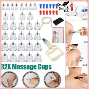 TH Beauty Salon 32 ชิ้นสูญญากาศ Cupping บำบัดชุด Cupping สูญญากาศขนาดใหญ่นวดจุดฝังเข็มร่างกายบรรเทาอาการปวดอุปกรณ์บำบัดดีท็อกซ์ชุดนวดร่างกายบำบัดแบบจีนโบราณ