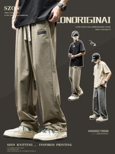 Mens Summer Ice Silk Loose Straight Leg Pants Thin Pure Color Bow Knife Pants Quick Dry Workwear Casual Trousers