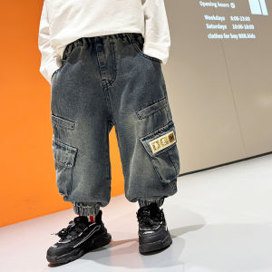 Cool Washed Denim Jeans for Boys Spring Autumn Casual Long Pants Childrens Fashionable Workwear Baby Stylish Cotton Blend