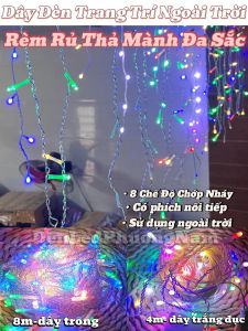 Đèn Rèm Mành Mưa RGB 4m 8m Led Rủ Mành Thả Trang Trí Ngoài Trời Trang Trí Sự Kiện giáng sinh noel năm mới quán cafe
