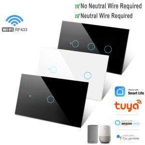Tuya WiFi US Smart Light Switch Wall Touch Switch  Neutral wire/No Neutral wire Required 120 Type Work with Alexa Google Home