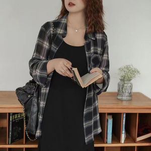 เสื้อเชิ้ตกันแดดลายสก็อตสำหรับผู้หญิง ทรงหลวม แขนยาว คอโปโล ทรงเข้ารูป แฟชั่นฤดูร้อน 2025 เสื้อผ้าทำงานผู้หญิง