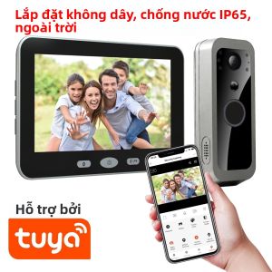 Tuya Smart Life 1080P Chuông Cửa Video WiFi Hệ Thống Liên Lạc Nội Bộ Cửa Ngoài Trời Chạy Bằng Pin Không Dây 100% Với Cảm Biến Chuyển Động PIR Màn Hình 5 Inch