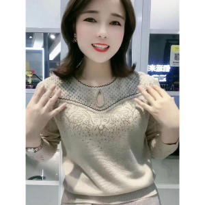 High-End Long Sleeve Knitted Base Shirt Womens Loose Slimming Drill Fashion Mommys Top Elegant Simple Style Autumn New Arrival
