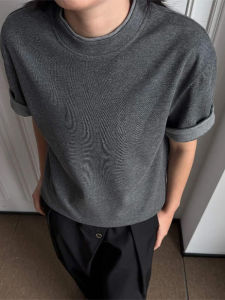 LIUBU | Áo Thun cổ Tròn Cuff Gập Màu Đối Chọi Vintage