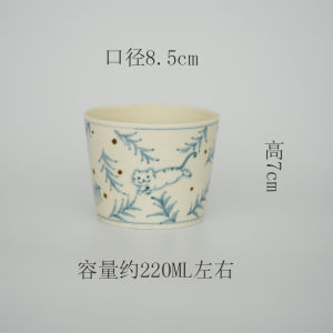 แก้วกาแฟเซรามิกลายดอกไม้ลายหมีพิมพ์ด้วยมือสีน้ำเงินและสีขาวที่อบด้วยความร้อนสูงแก้วดื่มน้ำแก้วปากหมูแก้วดื่มน้ำสำหรับผู้ใหญ่