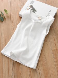Summer White Vest Ice Silk Pure Cotton Thin Baby Boys Girls Top Sleeveless Childrens Clothing Casual round Neck Solid Color