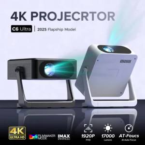 【Auto Focus】FINTEX C6 Ultra Projector 1920P Full HD 4K playback 360 degree rotation standAndroid 9.0 700 ANSI 17000 lumens Autofocus/Motor-focus WiFi and BT 6.0 Seal machine 4 Calibration US plug Home theater projector | office projector | Teac