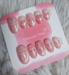 เล็บเจลลูกแก้วลายหัวใจ เล็บปลอมแถมฟรีกาวตะไบ