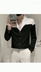 Áo sơ mi áo sơ mi nam áo sơ mi nam cổ vest mùa hè tay dài thiết kế phối 2 màu phù sang trọng phù hợp xu hướng hè thu -Mã H50