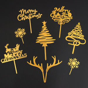 Christmas Joy Acrylic Add-ons Cake Decoration Christmas Tree Festive Label Gold Snowflake Deer Figurine Accessories