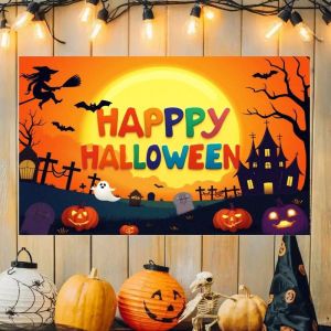 VIKAMA Halloween Banner Happy Halloween Festival Decoration Tapestry Witch Castle Printing Courtyard Party Decoration Flag