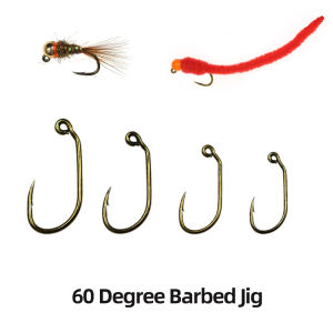 50pcs 60 Degree Barbed Jig Nymph Euro Nymph Fly Tying Hook Wet Fly Wide Gap Trout Fishing Hooks #10 #12 #14 #16