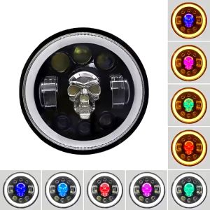 MOFOX F2 7 inch Round 60W LED Headlights High Low Beam Halo Headlight Angel Eye Ring DRL & Amber Turn Signal Lights For 4x4 Niva Motorcycle Jeep Wrangler
