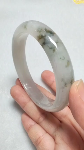 Grade A Jadeite Jade Bangle 56.9mm White + Green Flower - FC-SZ-065